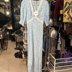 RIXO Light Blue and White Patterned Dress Size 6